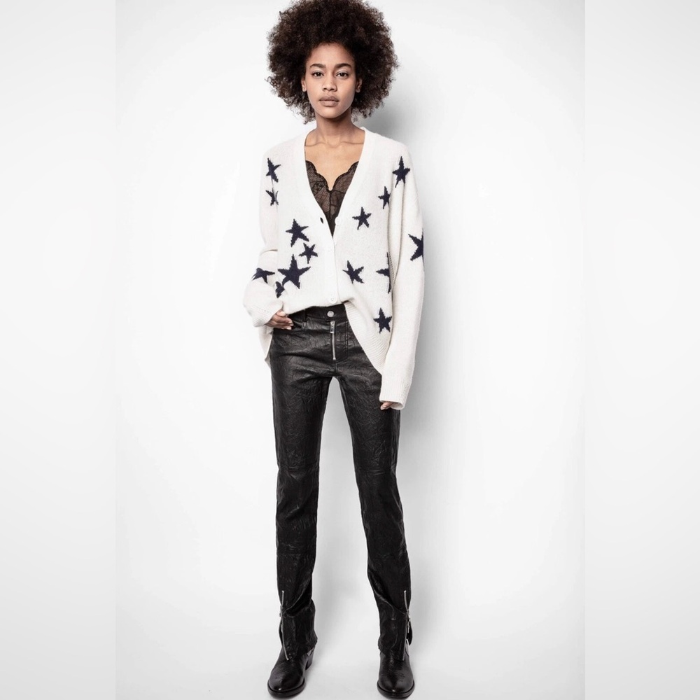 Zadig & Voltaire Mirka Star Cashmere Cardigan in Ecru Size Medium - Picture 11 of 11